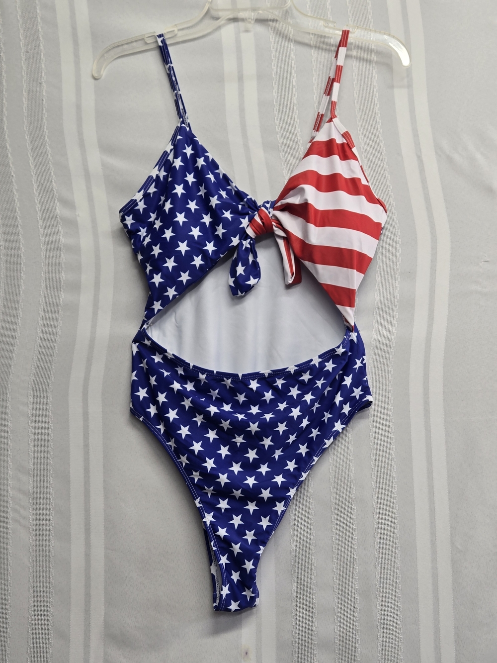 WOMEN  American Flag One-Piece Swimsuit with Tie Front SIZE LARGE